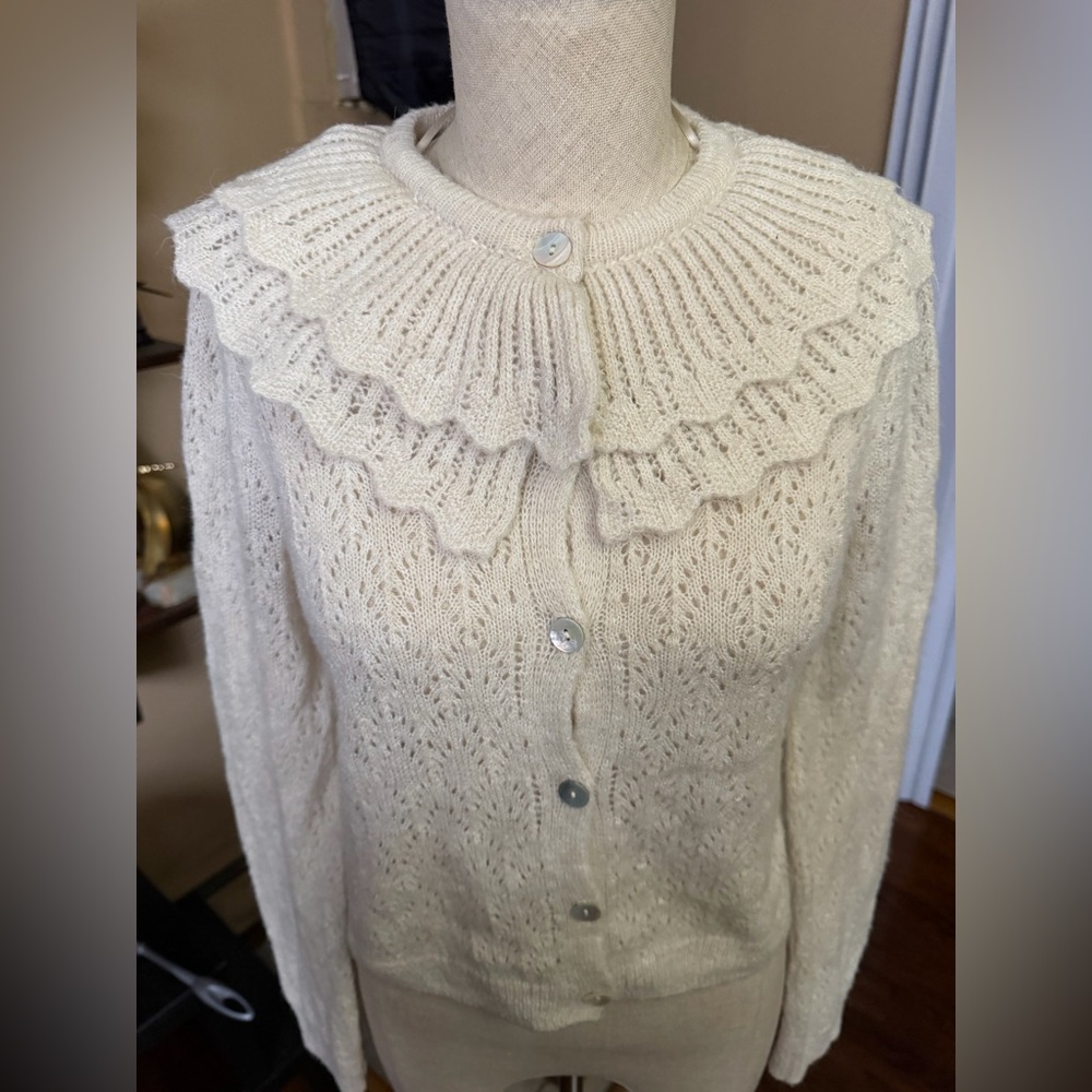 MANGO Openwork Baby Doll Neck Cardigan in size Small - Picture 13 of 16